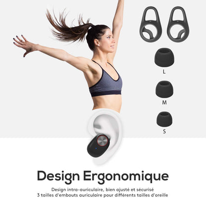 UTRAI Ecouteur Bluetooth V5.0 Oreillette sans Fil Léger HiFi Stéréo TWS 500mAh Appariement Automatique 20H Play Étanche IPX5 Anti-Bruit CVC 6.0 Microphone HD Confortable Haute Fidélité iOS Android
