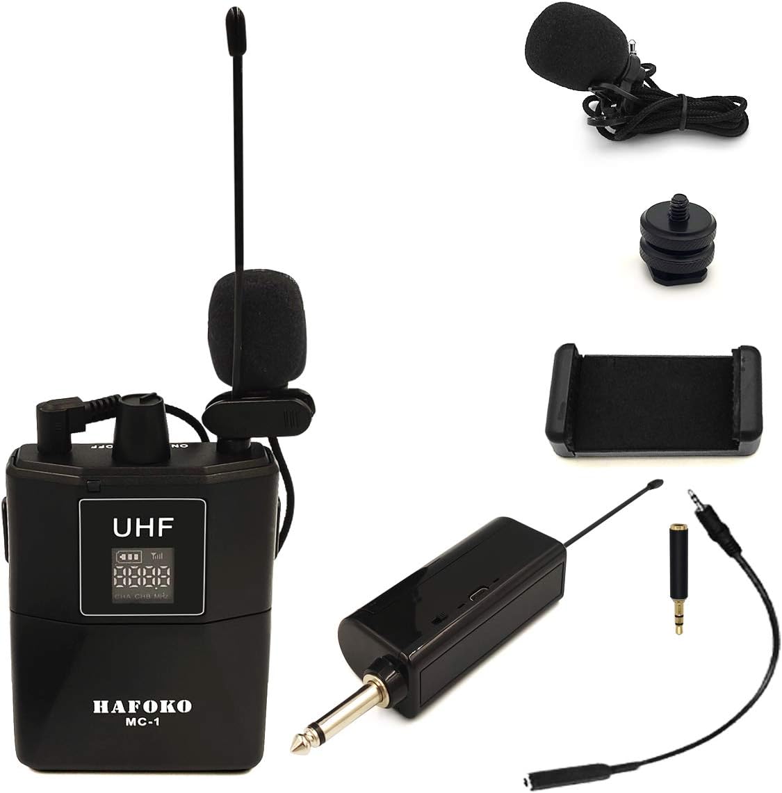 Microphone Lavalier sans fil Caméra sans fil Microphone Lavalier sans fil Compatible pour DSLR Smartphone Caméra pour enregistrement vidéo Programme Hébergement Enseignement et entretien 48 canaux UHF