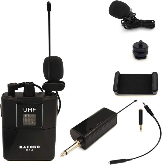Microphone Lavalier sans fil Caméra sans fil Microphone Lavalier sans fil Compatible pour DSLR Smartphone Caméra pour enregistrement vidéo Programme Hébergement Enseignement et entretien 48 canaux UHF