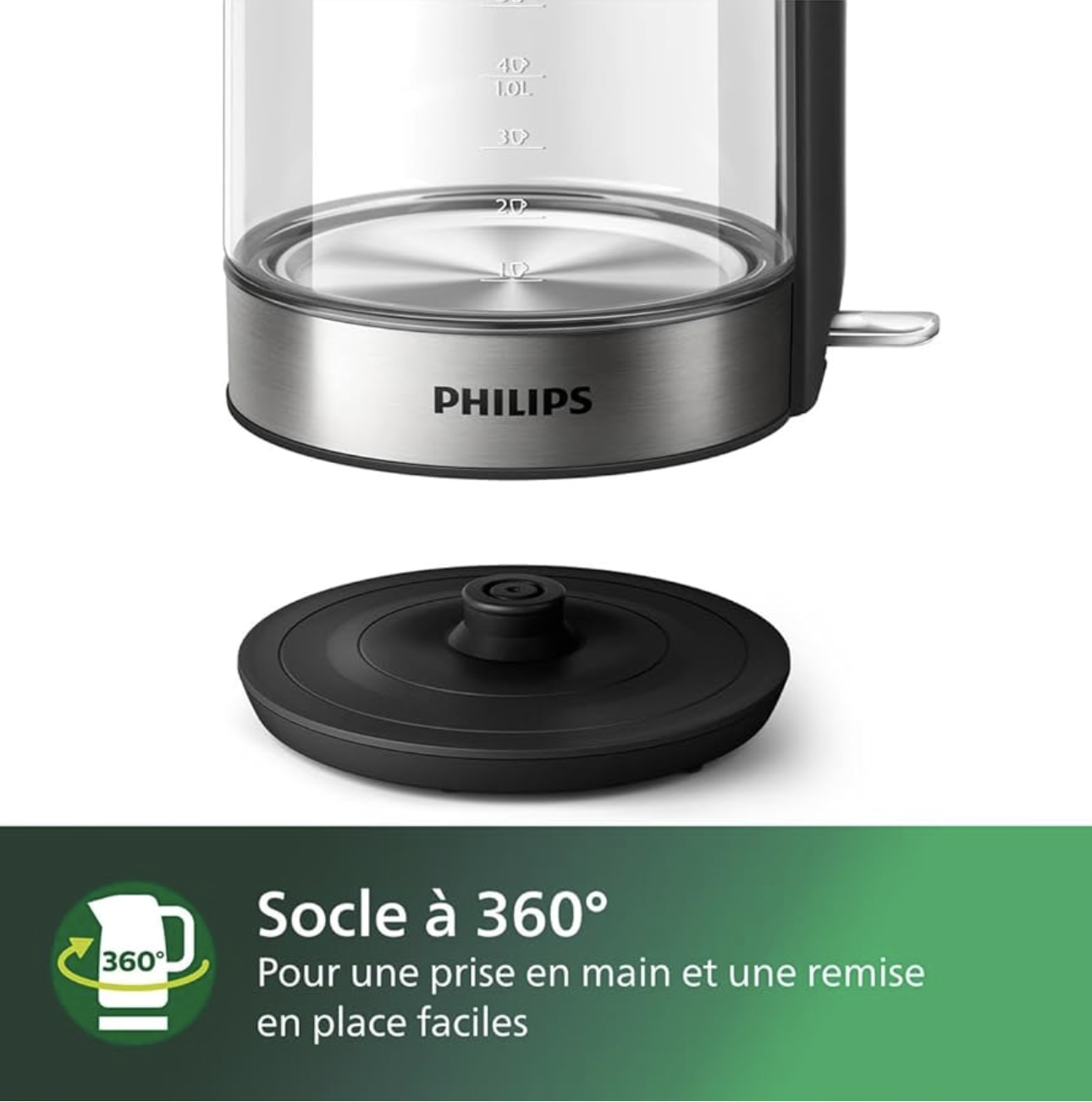 Philips Série 5000 Bouilloire Électrique en Verre - Capacité 1,7L, Résistance Plate pour Ébullition Rapide, Tamis Anti-Calcaire, Base 360° Sans Fil, Couvercle Amovible, Voyant Bleu (HD9339/80)