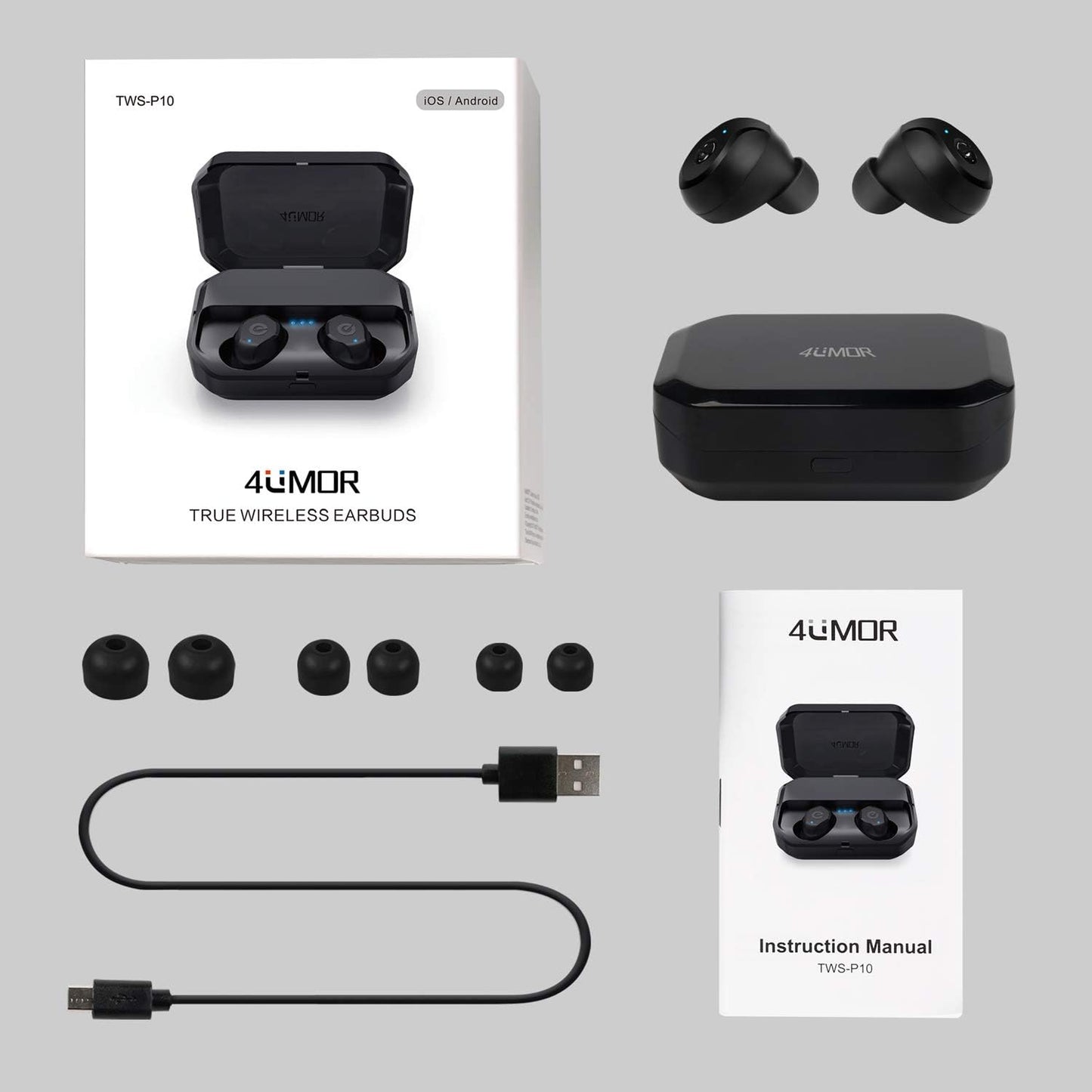 4UMOR V5.0 Ecouteur sans Fil Sport IPX7 Etanche Oreillette Bluetooth Appariement Automatique Contrôle Tactile Réduction du Bruit Casque Intra-auriculaire