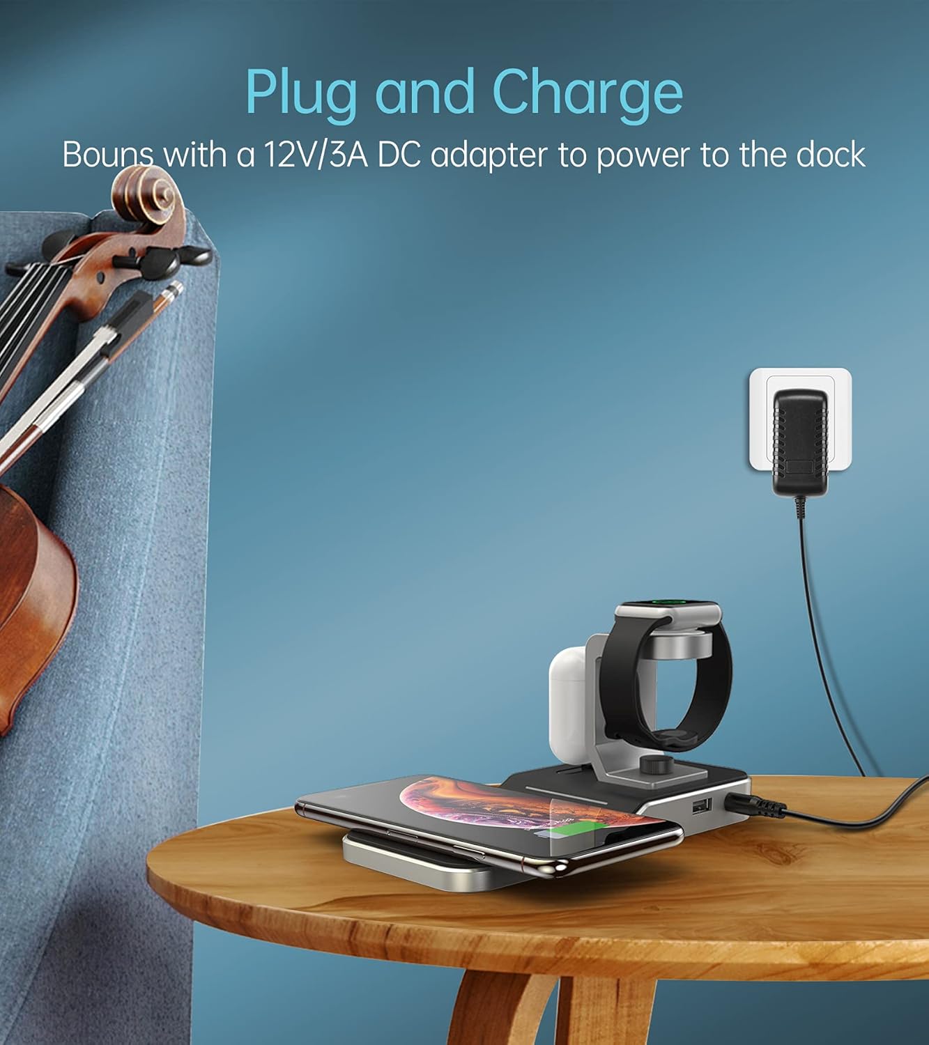 Chargeur sans Fil Rapide 4 en 1 pour Série iPhone 15/14/13/12/11/XR/XS/X, Samsung Galaxy S22/S21/S10/S9/S8/Note 20/10/9/8, Xiaomi,Station de Chargeur Apple Watch Ultra 8/7/6/SE 2/Airpods Pro 2 3/1