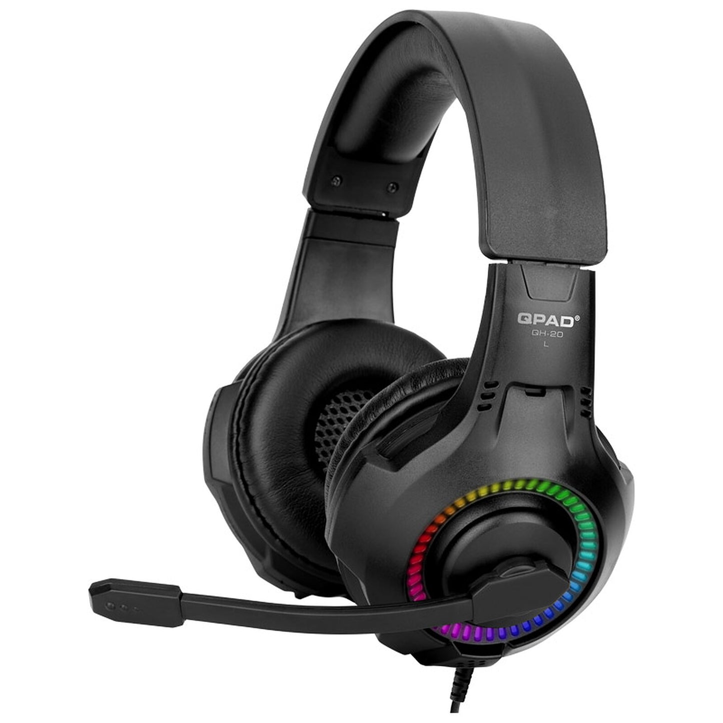QPAD QH-20
CASQUE-MICRO GAMING FERMÉ - SON STÉRÉO - RÉTROÉCLAIRAGE RGB