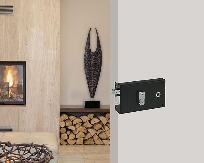 Serrure en Applique Horizontale à fouillot Gauche - Kaki, 2 Clés fournies, Axe à 55 mm, Carré de 6mm