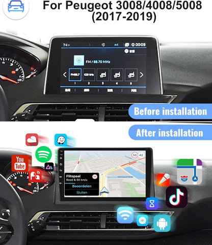 Podofo Android Autoradio pour Peugeot 5008/4008/3008 2017-2020,Auto GPS Navi 9" Écran Tactile WiFi Bluetooth FM RDS Lien Miroir USB Auto Radio Stéréo Lecteur