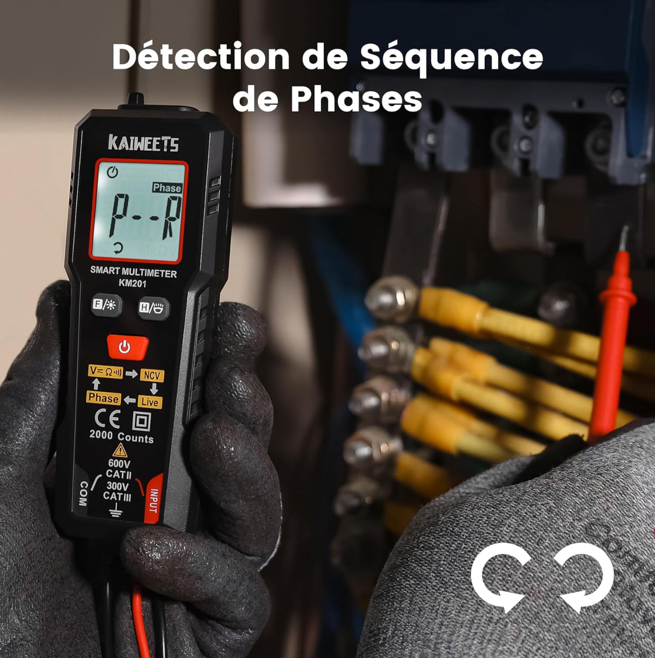 Multimètre Numérique, Multimètre Auto, Mesure Intelligente, Multimètre Professionnel, Testeur Electrique, Voltmetre, Mesure de Tension CA/CC, Résistance, Continuité et Séquence de Phase