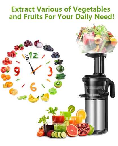 Extracteur de jus Lent pour Fruits et légumes Entiers, centrifugeuse Lente Verticale, Fonction Inverse, Moteur Silencieux, extracteur de jus Frais et sain, Facile à Nettoyer