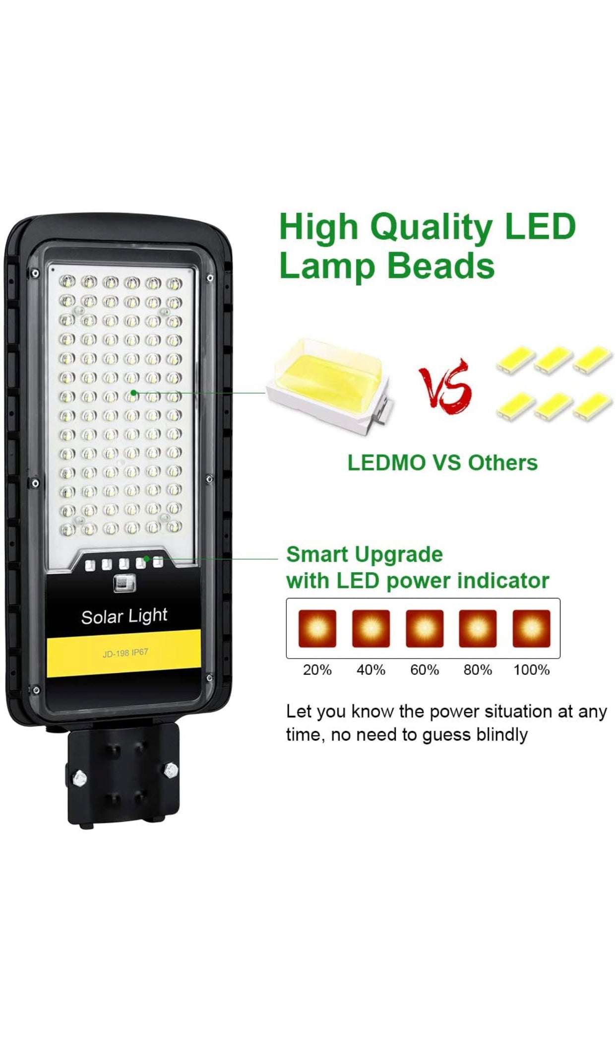 Lampadaire lampe solaire extérieur 80W 6500K 800LM avec télécommande IP67 étanche neuve