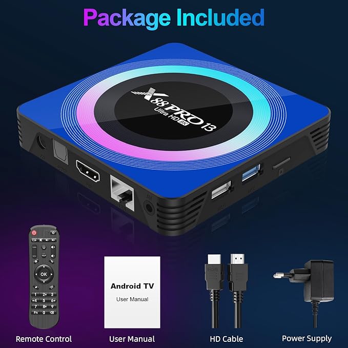 Android 13.0 TV Box, Smart TV Box 2GB RAM 16GB ROM RK3528 Quad-Core 64bit Cortex-A53 GPU Mali 450 MP2, Boitier TV Support 8K Ultra HD WiFi 2.4/5.0GHz