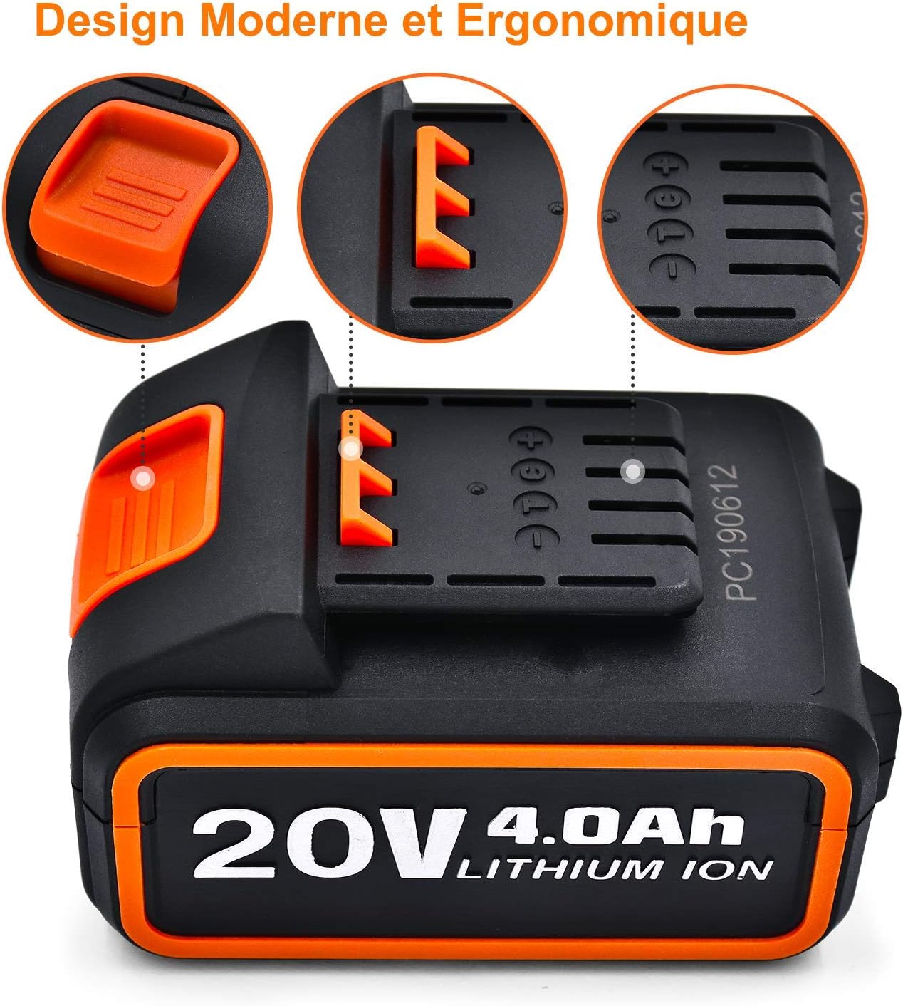Batterie de remplacement Li-ion JUEMEL 20V 4.0Ah XR pour outils à clé à chocs sans fil JUEMEL M8808 uniquement