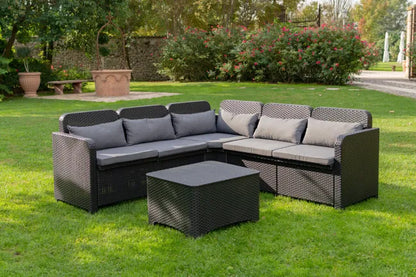 Salon bas de jardin, plastique recyclé, Sorrento CORNER anthracite, 5/6 places