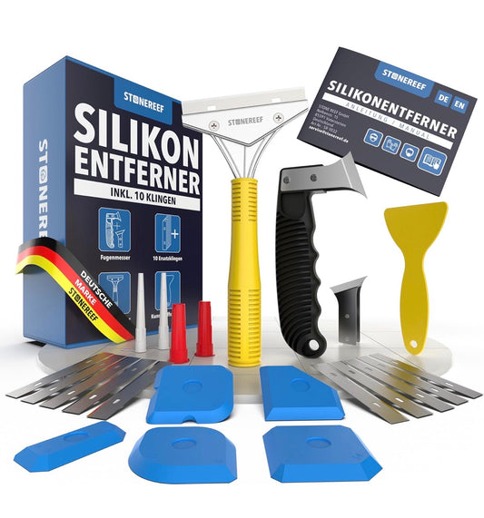 Kit complet de 23 outils pour enlever et lisser le silicone – Grattoir, couteau à joint, spatule et lisseurs – Ensemble pour joints silicone dans salle de bain, cuisine, carrelage et fenêtres