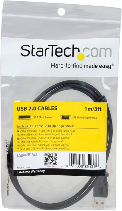 StarTech.com Câble Mini USB 1 m - A vers Mini B coudé 90° vers le haut - Câble USB Mini B Angle Coude vers le haut - Noir 1m (USBAMB1MU)