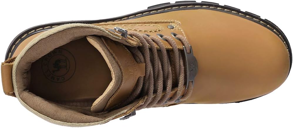 CAMEL CROWN Bottes à lacets Bottes de combat pour hommes Bottes de travail Bottes pour hommes Chaussures de travail en cuir Bottes de travail classiques à tige courte pour extérieur Bottes de loisirs antidérapantes