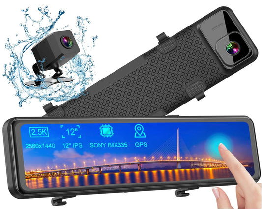 Dashcam de Voiture avec GPS, 2,5K Avant Arrière Ecran Tactile 12 Pouces 2560P Ultra HD neuve