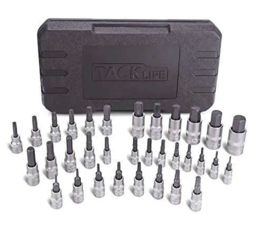 33 Pcs Jeu de Douilles TACKLIFE , 1/2" 1/4" 3/8", 16 Douilles Etoile Torx + 17 Embouts Hexagonaux Métriques HBS1C