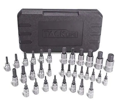 33 Pcs Jeu de Douilles TACKLIFE , 1/2" 1/4" 3/8", 16 Douilles Etoile Torx + 17 Embouts Hexagonaux Métriques HBS1C