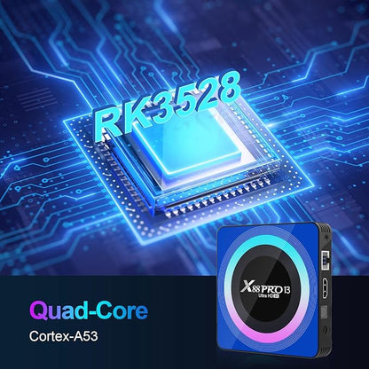 Android 13.0 TV Box, Smart TV Box 2GB RAM 16GB ROM RK3528 Quad-Core 64bit Cortex-A53 GPU Mali 450 MP2, Boitier TV Support 8K Ultra HD WiFi 2.4/5.0GHz