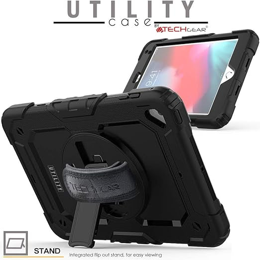 Coque pour iPad Mini 5ème Gén 2019 / iPad Mini 4 - Coque Rigide, Très Haute Protection Anti-Choc avec Support Pivotant 360 Degrés, Bandoulière Épaule et Prise Main - Noir