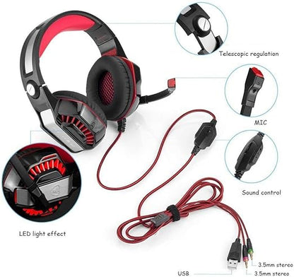 Casque Gaming PS4 Filaire avec Micro Basse Stéréo LED, Contrôle du Volume pour Playstation 4 PC Xbox