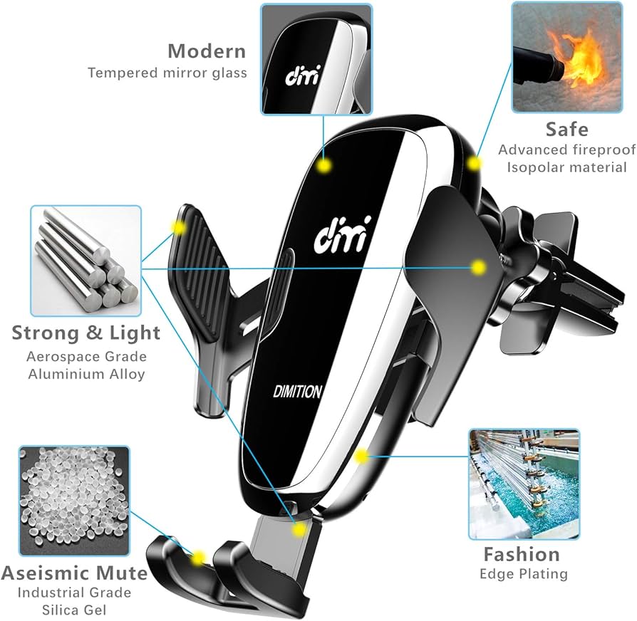 Support de téléphone portable à serrage automatique pour téléphone de voiture DM Support de téléphone portable pour chargeur sans fil de voiture Batterie intégrée Compatible avec iPhone Xs Max/XR/XS/X/8 Plus, Samsung Galaxy S10/S10 Plus/S9/S8/S7/Note 9 10
