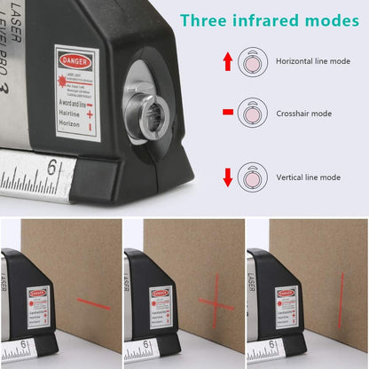 Niveau laser multifonctions, niveaux Intbase 3 Modes laser avec règle de mesure double face et ruban à mesurer 8 m / 2,5 m Niveau à bulle à 45 degrés Outil de mesure DIY (batterie incluse)
