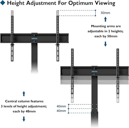 Support TV sur Pied pour 30-70 Pouces Montage au Sol Téléviseurs Incurvés Plats LED OLED LCD jusqu'à 40 kg, Pivotant Hauteur Réglable avec 2 Etagères, Max VESA 600x400 mm