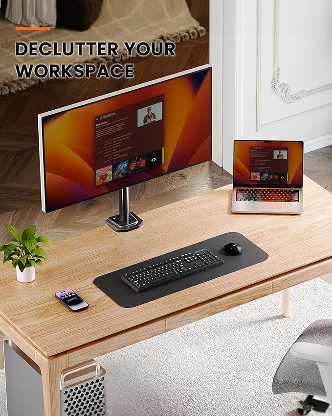 Support Ecran PC pour Moniteurs de 13 à 32 Pouces, Bras Ecran PC Réglable en Hauteur de 42 cm, Pied Ecran PC avec 2 Options de Montage, Vesa 75/100 mm, 8 Kg