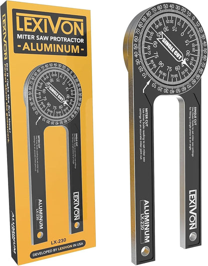 LEXIVON Rapporteur d’Angle | Règle D'angle en Aluminium, Mesure d'angle à 360° 7 Pouces avec Graduations gravées au Laser, pour travail du bois, devoirs, construction, Dessiner et Mesurer (LX-230)