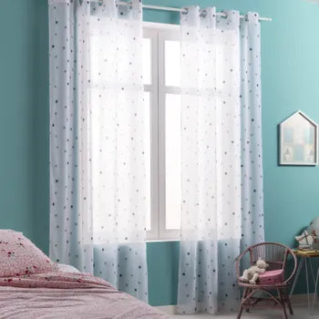 Voilage tamisant, Stars bleu et blanc l.135 x H.260 cm
