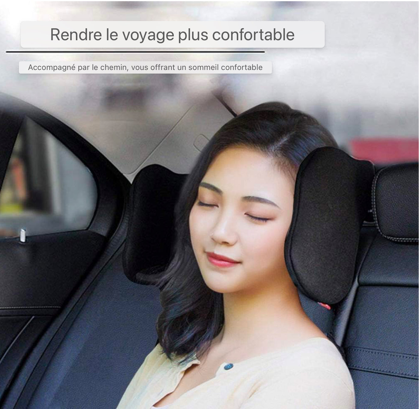 Appui-tête de voiture Oreiller de voiture Support de cou de voiture Siège de voiture Appui-tête Support d'oreiller des deux côtés Oreiller cervical avec nylon élastique élevé adapté aux adultes et aux enfants - Noir