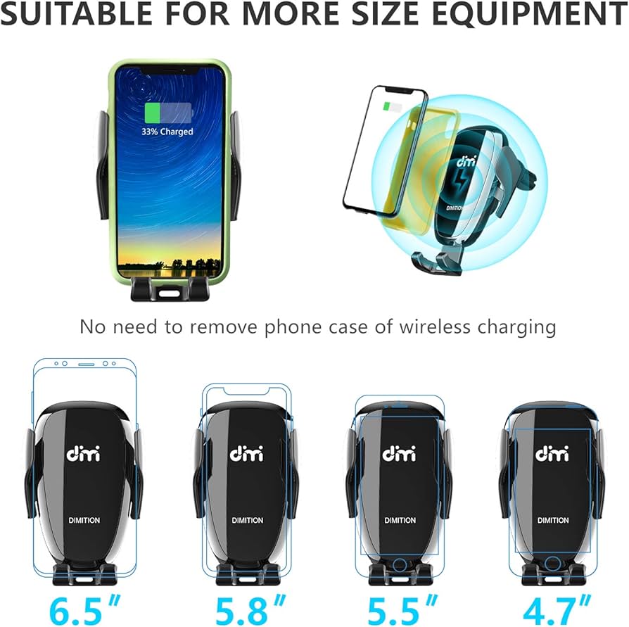 Support de téléphone portable à serrage automatique pour téléphone de voiture DM Support de téléphone portable pour chargeur sans fil de voiture Batterie intégrée Compatible avec iPhone Xs Max/XR/XS/X/8 Plus, Samsung Galaxy S10/S10 Plus/S9/S8/S7/Note 9 10