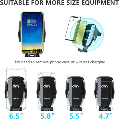 Support de téléphone portable à serrage automatique pour téléphone de voiture DM Support de téléphone portable pour chargeur sans fil de voiture Batterie intégrée Compatible avec iPhone Xs Max/XR/XS/X/8 Plus, Samsung Galaxy S10/S10 Plus/S9/S8/S7/Note 9 10