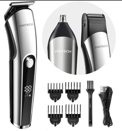 PRITECH Tondeuses à Cheveux pour Hommes, Tondeuse à Nez, Micro Rasoirs 3 en 1 Kit de Soins pour Hommes sans Fil et Rechargeable, Tondeuse à Cheveux Électrique avec Écran LED et Tête de Coupe T, IPX6
