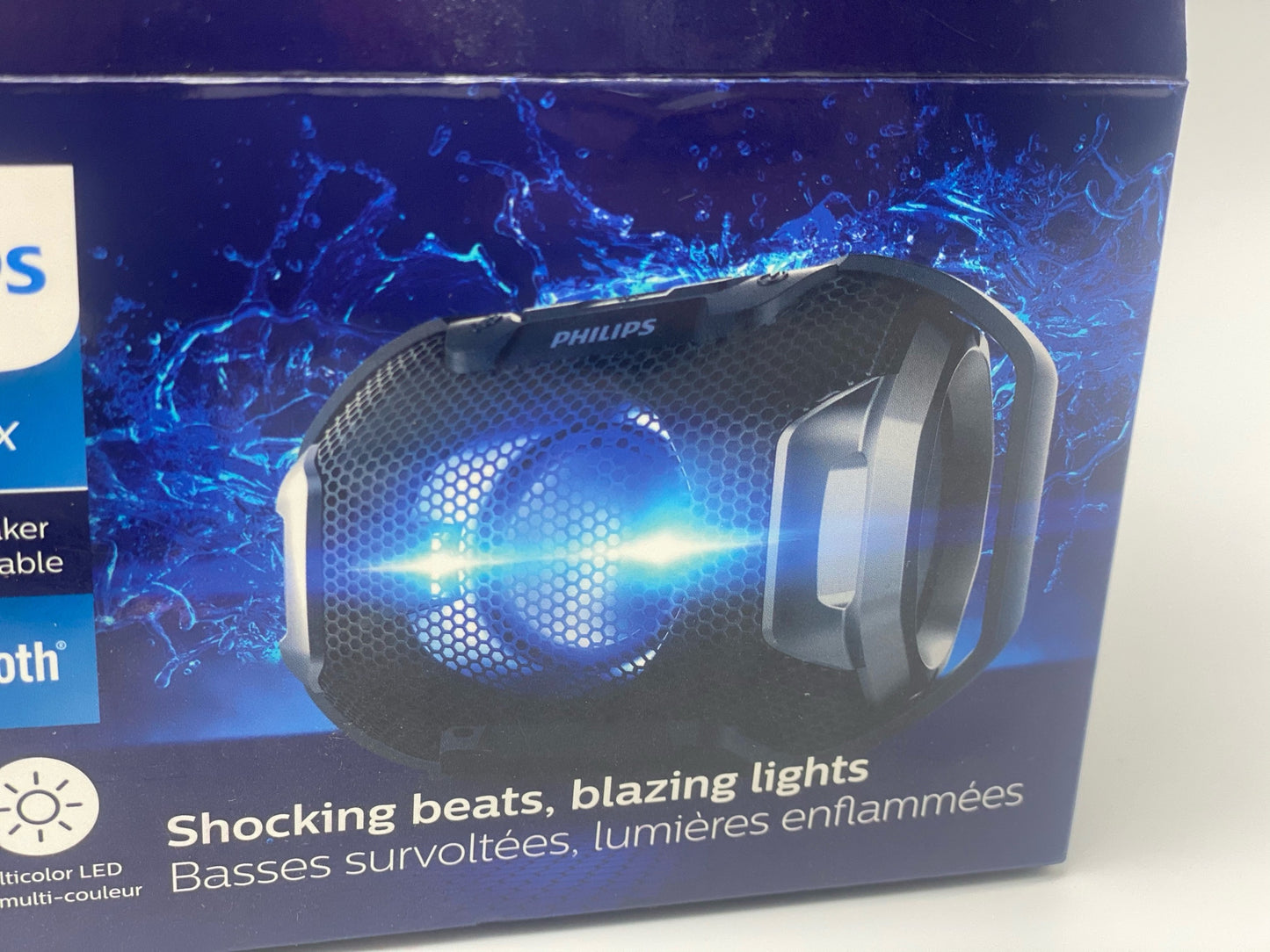 Philips Audio Enceinte Bluetooth portable SB300B/00 (Basses volumineuses, Bluetooth, lumière multicolore, fonction mains-libres, anti-chocs et étanche) Noir