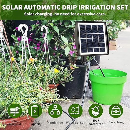 Système D'irrigation Goutte à Goutte énergie Solaire, avec 15m Tuyau, Pelouse Serre Jardin Extérieur