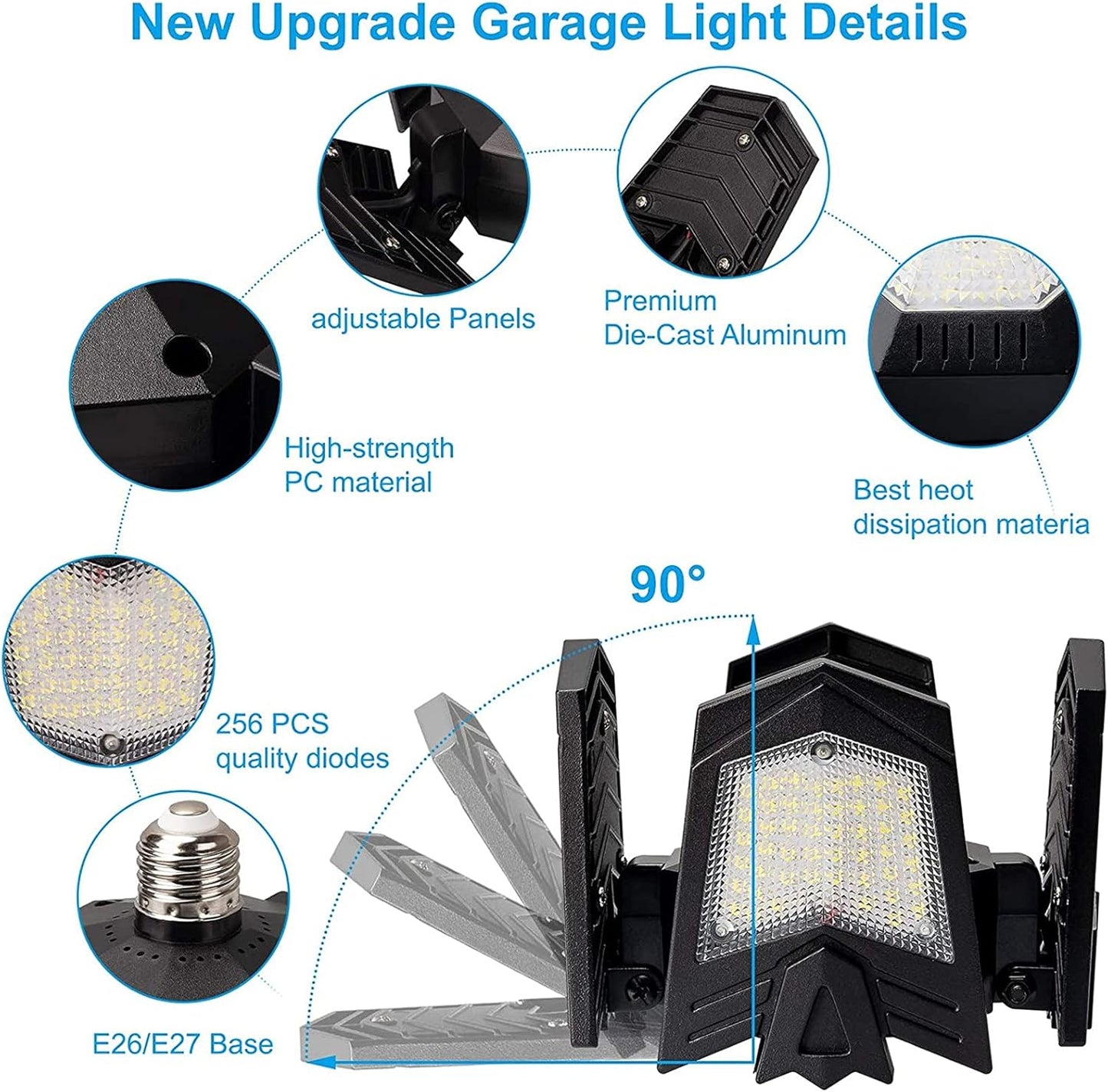 Luminaires de Garage à LED, 12000LM - 6500K Luminaire Garage, Éclairage Magasin Avec Panneaux Ajustables Multi Panneaux Position LED Plafond Lumineux Pour Garage Magasin Atelier Sous-sol Entrepôt