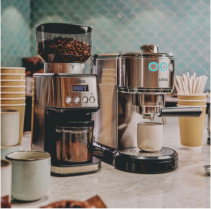 Livoo, Moulin à café électrique DOD191, Puissance 180 W, 600 tours par minute, 31 réglages de mouture, Capacité du réservoir à grains 320 g et café moulu 130 g, 10 tasses