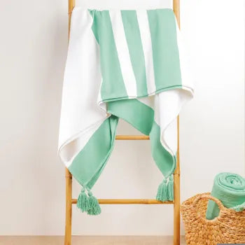 Plaid Slavia pompons, vert l.180 x L.220 cm