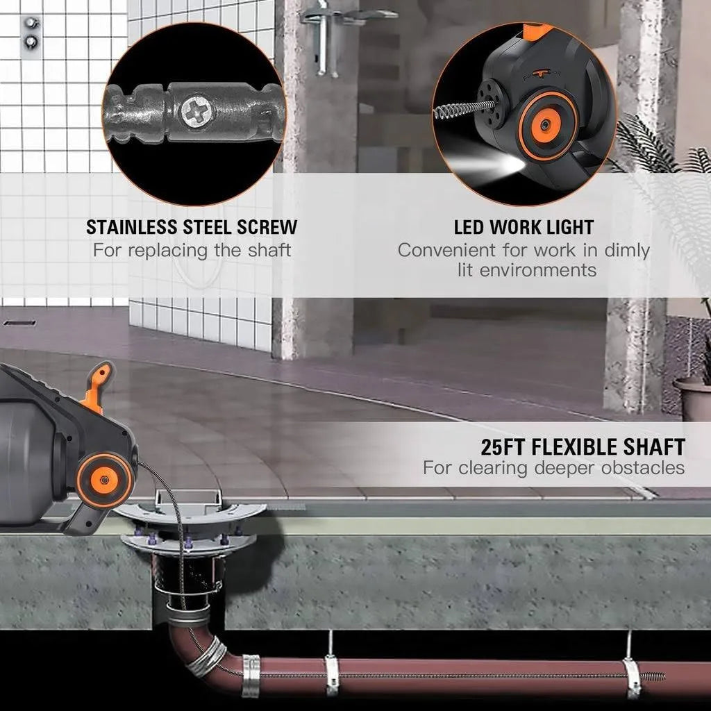 TACKLIFE 20V déboucheur de canalisations Automatique Tarière 25Ft Serpent de Plomberie Sans Fil pour Débouchage de Douche, d'Évier, canalisations…