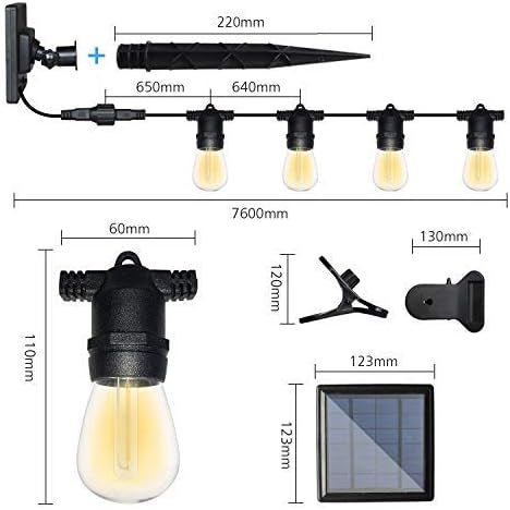 Guirlande Lumineuse Solaire, Guirlande Guinguette Solaire avec 12 LED Plastiques Ampoules, Étanche IP65 Guirlande Solaire Extérieur pour Décoration Balcons, Parasol, Jardin, Terrasse [Classe énergétique A+++]