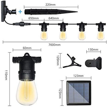 Guirlande Lumineuse Solaire, Guirlande Guinguette Solaire avec 12 LED Plastiques Ampoules, Étanche IP65 Guirlande Solaire Extérieur pour Décoration Balcons, Parasol, Jardin, Terrasse [Classe énergétique A+++]