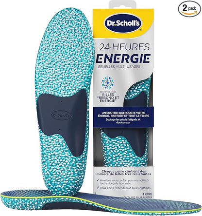 Dr.Scholl's Semelles multi-usages 24-Heures Énergie pour tout type de chaussures - Technologie Billes Rebond et Énergie - Soulage les pieds fatigués et douloureux - 1 Paire - Taille Large 40 à 47.5