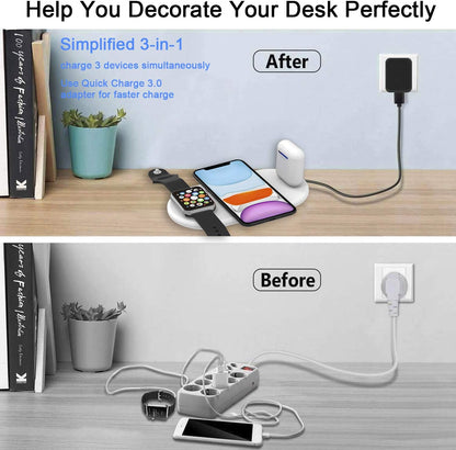 Chargeur sans Fil Rapide, Chargeur à Induction Fast Qi Station de Charge pour A pple Watch 5/4/3/2/1 iPhone11/Pro/X/XR/XS/8/Plus, AirPods1,2 AirPods Pro Samsung Galaxy S10 / S9 / S8, Note 10/9 3 en 1