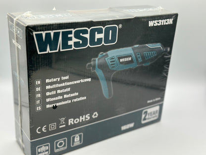 WESCO - WS3113KU.1 Kit d'outils rotatifs, 7 vitesses variables, 82 accessoires, 35 000 tr/min, arbre extensible, bloc sans clé, pour sculpter, polir, couper, graver