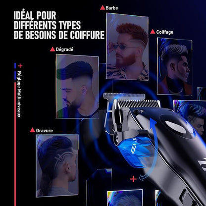 SUPRENT Tondeuse à Cheveux Professionnelle Homme, Tondeuse Barbe Kit avec 9 Peigne de Guidage Sans Fil Coupe de Cheveux Electriques (Noir)