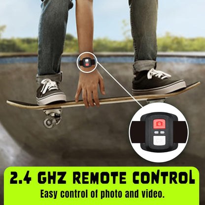 Exprotrek Action Camera 4K 30fps Ultra HD, Caméra d'action 40 m 100 Pieds étanche WiFi Ultra Grand Angle 170°, télécommande, 2 Batteries et kit d'accessoires pour Casque
