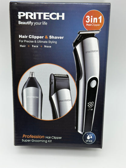 PRITECH Tondeuses à Cheveux pour Hommes, Tondeuse à Nez, Micro Rasoirs 3 en 1 Kit de Soins pour Hommes sans Fil et Rechargeable, Tondeuse à Cheveux Électrique avec Écran LED et Tête de Coupe T, IPX6