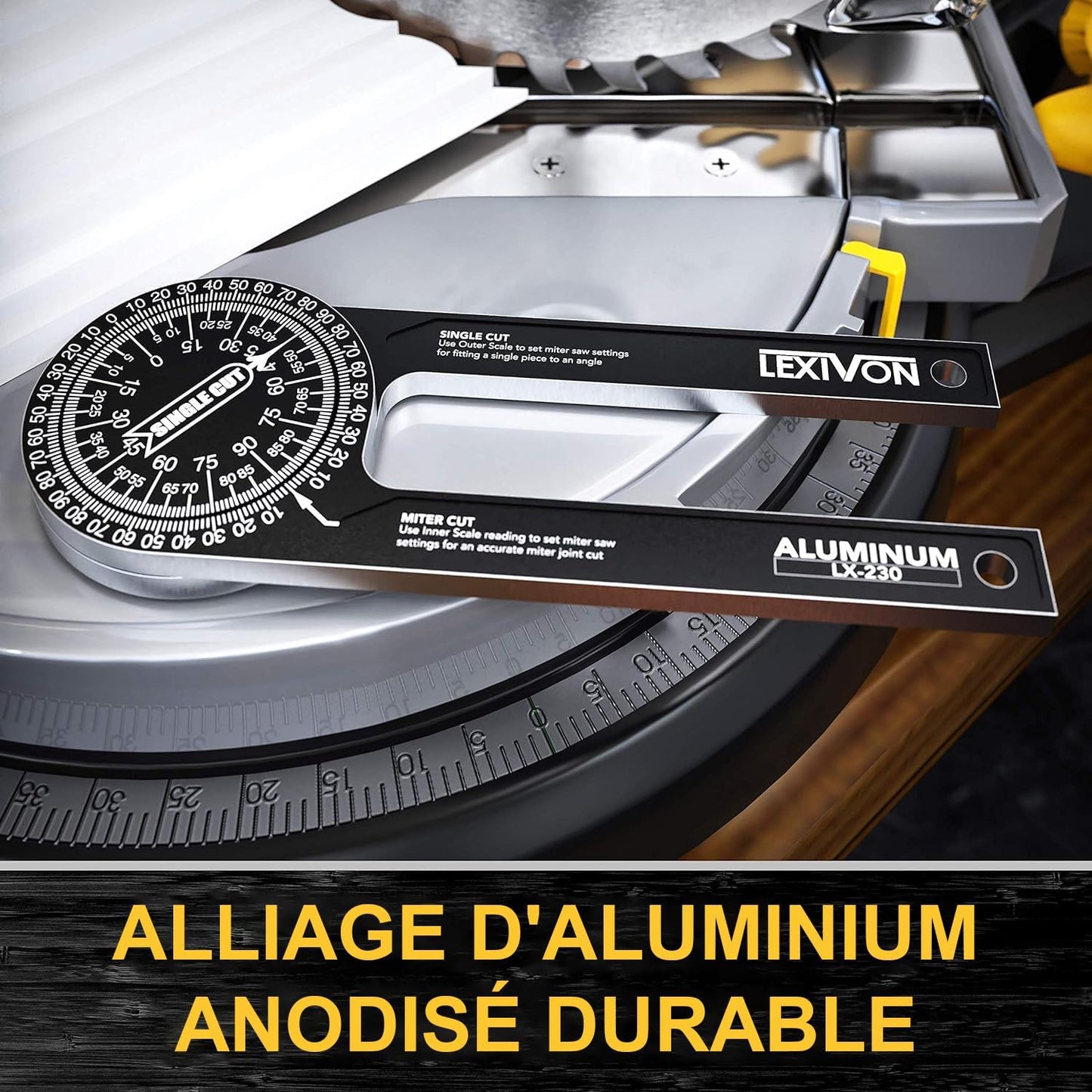 LEXIVON Rapporteur d’Angle | Règle D'angle en Aluminium, Mesure d'angle à 360° 7 Pouces avec Graduations gravées au Laser, pour travail du bois, devoirs, construction, Dessiner et Mesurer (LX-230)
