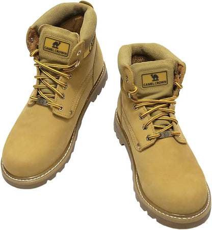 CAMEL CROWN Bottes à lacets Bottes de combat pour hommes Bottes de travail Bottes pour hommes Chaussures de travail en cuir Bottes de travail classiques à tige courte pour extérieur Bottes de loisirs antidérapantes